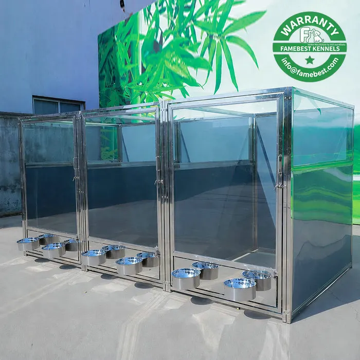 2026 Hot Sale Factory New Design Eco-Friendly Heavy Duty Large Pet Dog House Tempered Glass 304 Stainless Steel Kennel