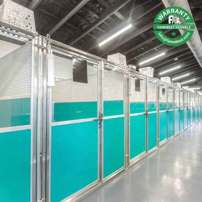 Commercial Dog Kennel 304 Stainless Steel Frame with Tempered Glass Front Door & HDPE Side Wall, Heavy Duty Breeding Cage for Veterinary Clinic Pet Boarding Facility