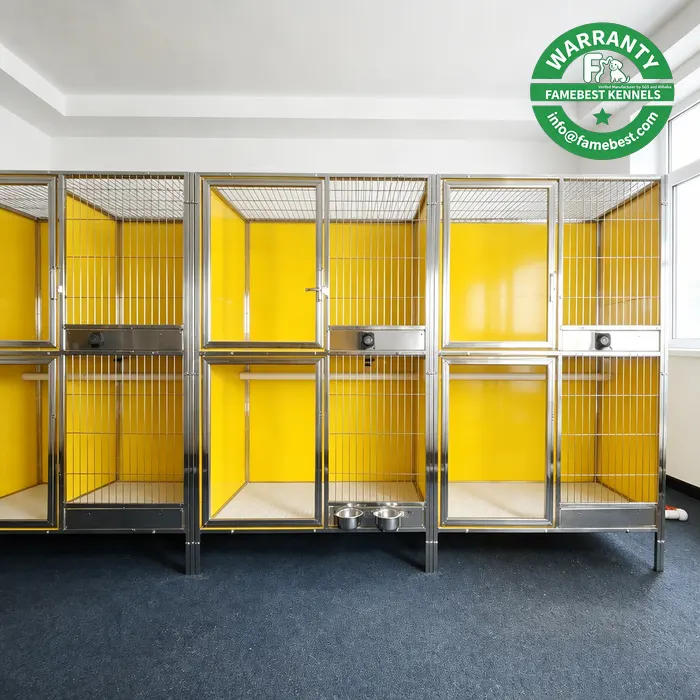 Heavy Duty Stainless Steel Glass Kennel Integrated Drainage Channel Stackable for Professional Breeder